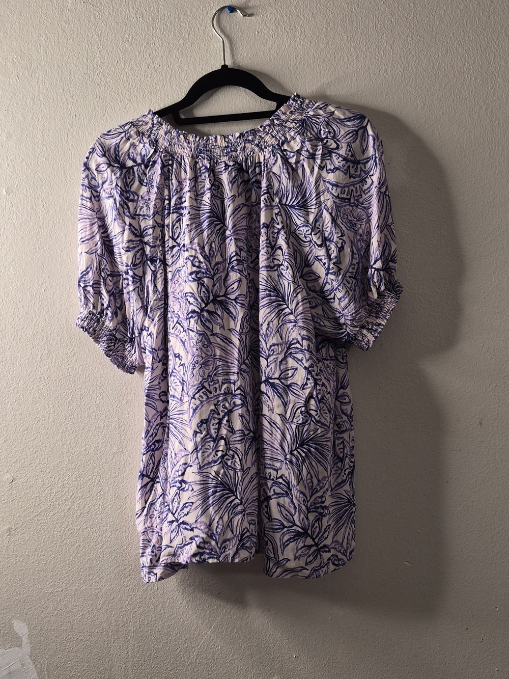 lovestitch Blue and Purple Floral Drawstring Peasant Blouse - Picture 2 of 10